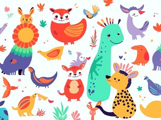 Naklejka premium Patterned Creatures - Playful Animal Art