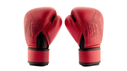 Pair of red boxing gloves ready for fighting on transparent background