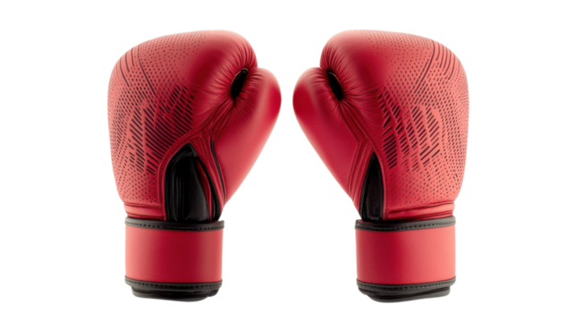 Pair of red boxing gloves ready for fighting on transparent background