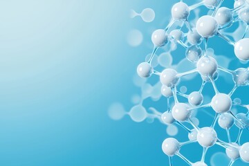 Floating cellular structures in a serene blue background with glowing particles, perfect for visuals focused on skincare and health science