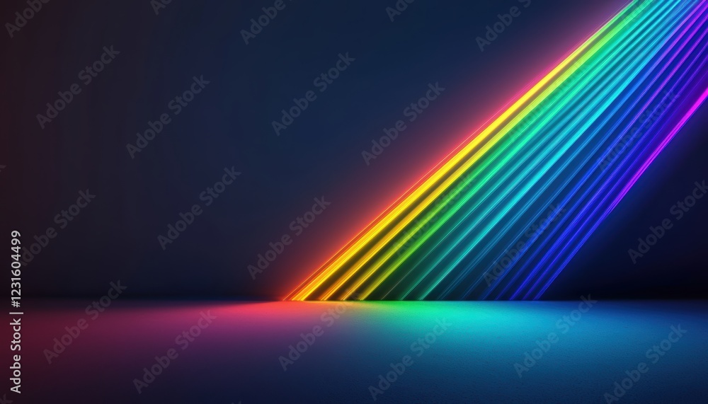 Poster gradient rainbow light beams forming sleek diagonal lines, perfect for a futuristic and colorful abs