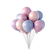 Fluffy 3D Cartoon Balloon Bouquet Isolated on Transparent Background