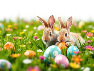 Springtime Eggs Hidden in a Verdant Field by Easter Bunnies