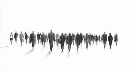 Naklejka premium Monochrome sketch of many people walking away.