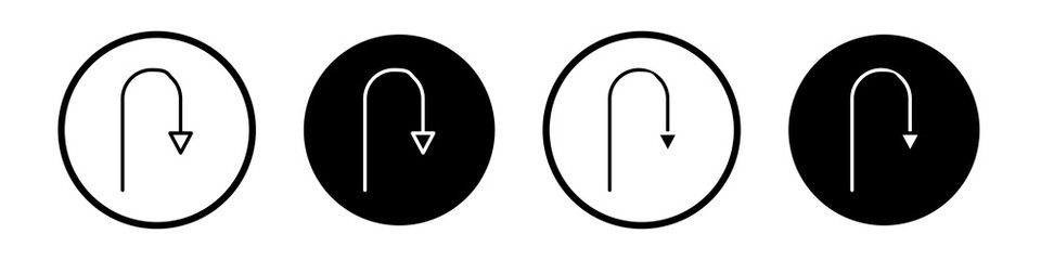 U turn icon collection in black and white filled and outlined style for web.