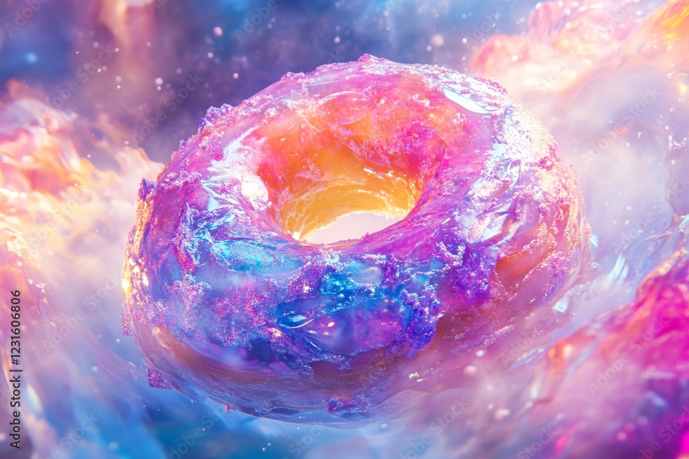 Poster this captivating image features a colorful cosmic donut illuminated by vibrant swirls of light and e