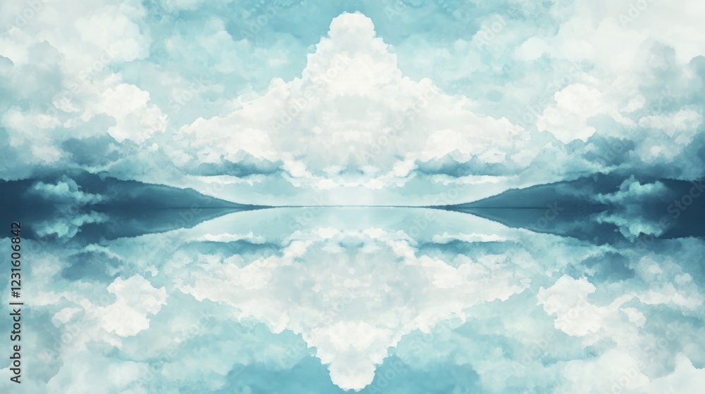 Poster the image is a reflection of a cloudy sky on a body of water. the clouds are scattered throughout th