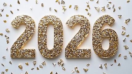 Glittering gold 2026 New Year's numerals on white.
