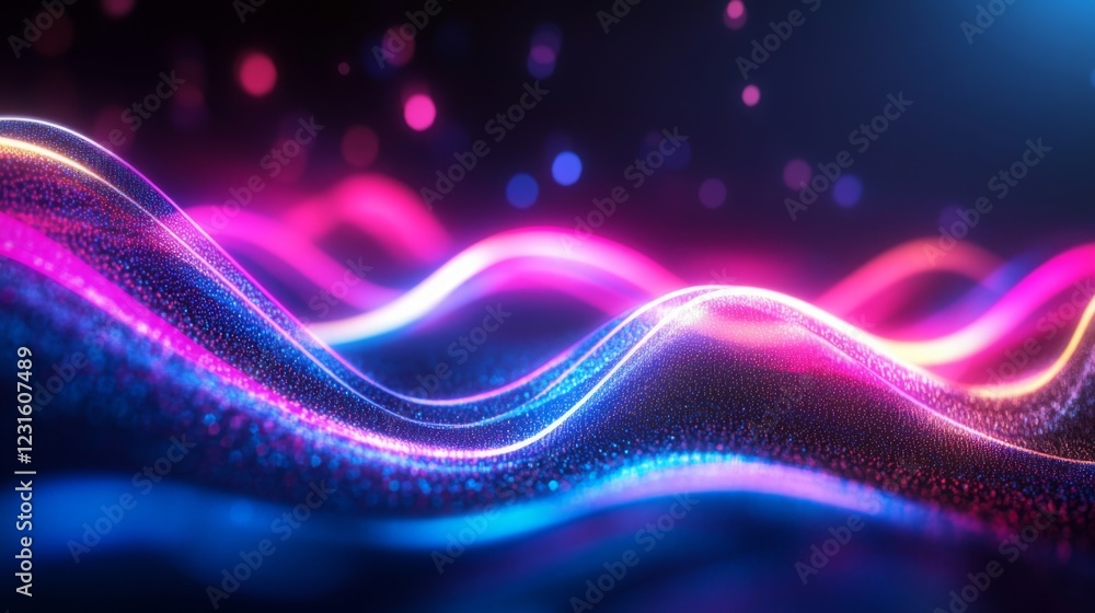 Leinwandbilder a vibrant display of flowing waves in pink and blue hues, creating a mesmerizing light pattern again