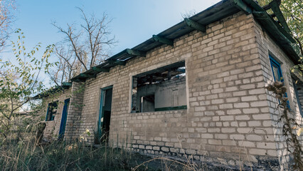abandoned destroyed houses in the city during the war in Russia Kursk region