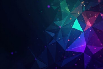 Deep black canvas; glowing teal and purple polygons overlap, creating depth , backdrop, overlay