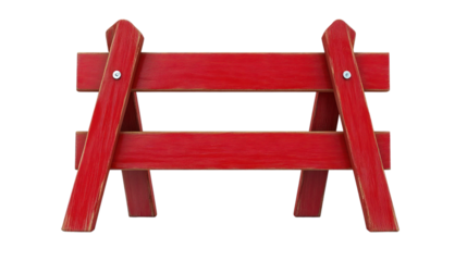 A red wooden barrier is positioned to restrict access to an area, isolated on a transparent background, png, alpha