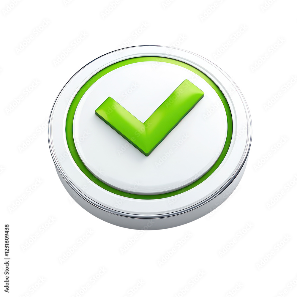 Poster green check mark icon on a circular base suitable for design projects, isolated on a transparent bac
