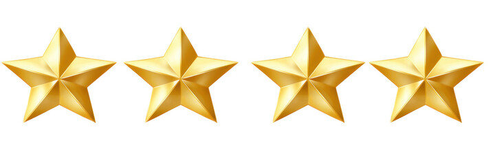 Obraz premium Four golden stars aligned together, representing quality and success, isolated on a transparent background, png, alpha