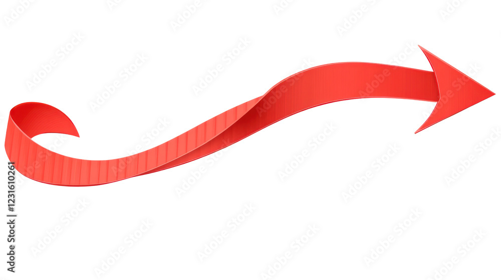 Aufkleber curved red arrow symbol indicating direction with a smooth design, isolated on a transparent backgro