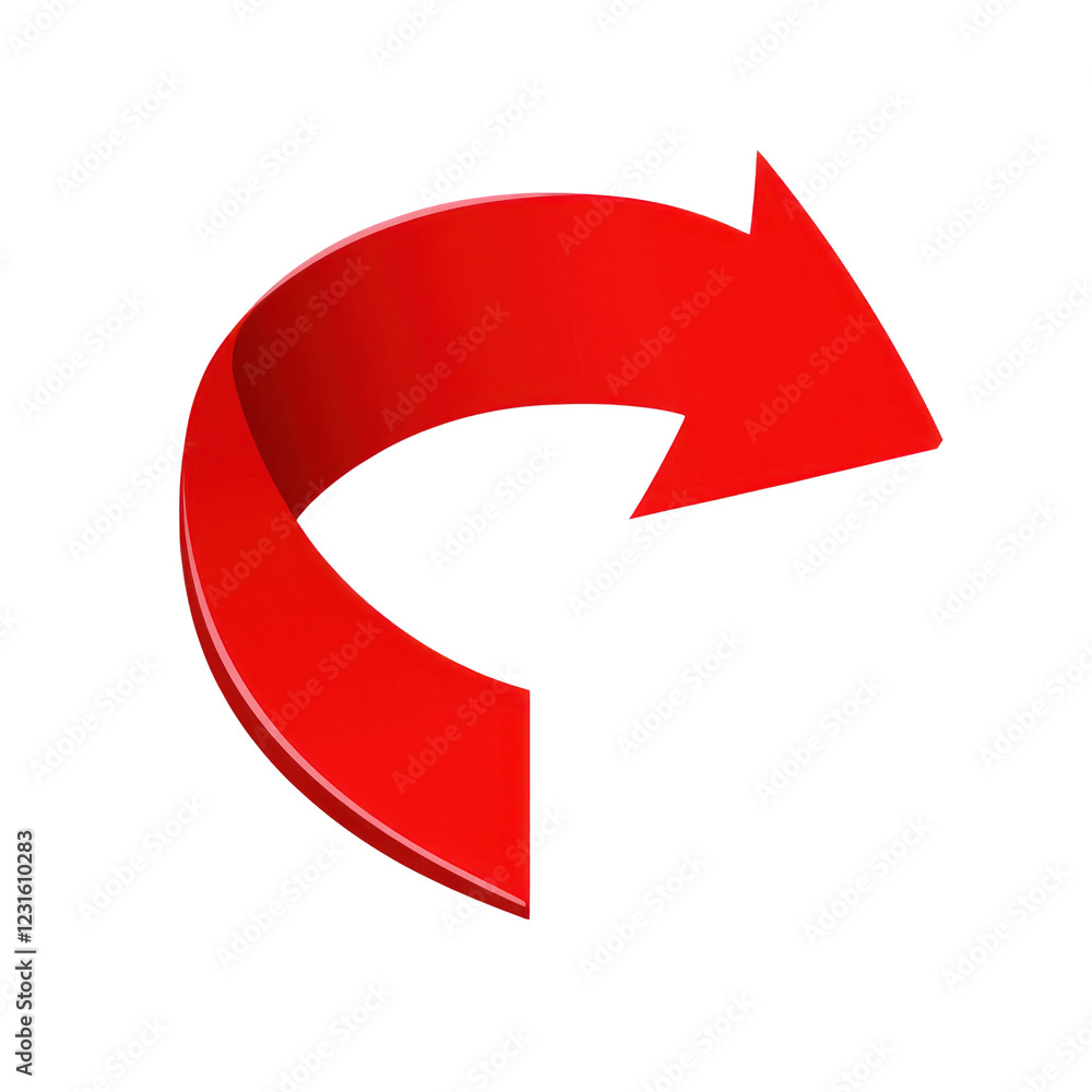 Poster curved red arrow pointing to the right on a clear background, isolated on a transparent background, 