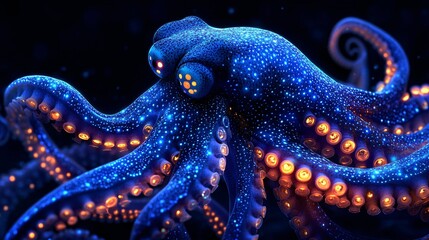 Obraz premium A vector illustration of a bioluminescent alien octopus skin texture with flashing color-changing organic lights.