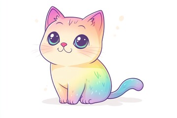Fototapeta premium Rainbow kitten sitting, pastel background, cute pet, children's illustration