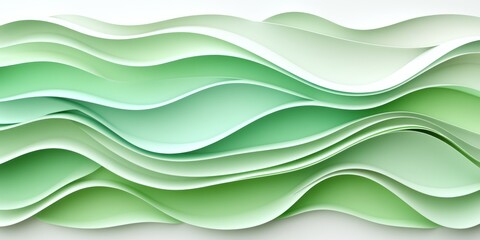 Fototapeta premium Abstract Pale Green Gradient Wavy Background, 3D Shapes Minimalist Design, Monochromatic Color