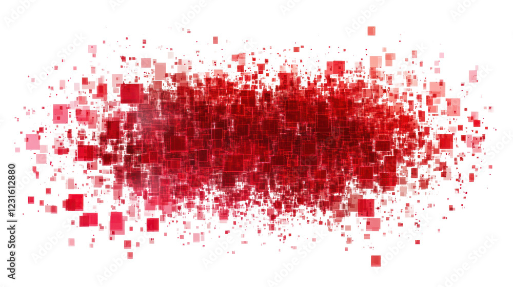 Aufkleber red squares creating a digital pixelated banner on transparent background