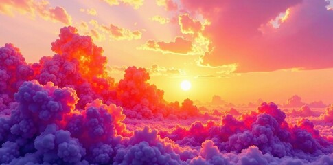 Naklejka premium Fluid orange purple watercolor sky, abstract sunset texture , background, art, cosmic