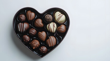? Heart-shaped box filled with gourmet chocolates isolated on white background in HD