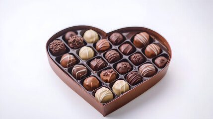 ? Heart-shaped box filled with gourmet chocolates isolated on white background in HD