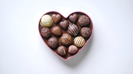 ? Heart-shaped box filled with gourmet chocolates isolated on white background in HD