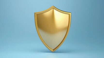 Golden shield on vibrant blue background, a symbol of protection, security, and defense