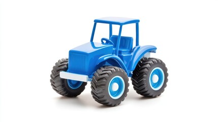 Obraz premium Blue Toy Tractor on White Background