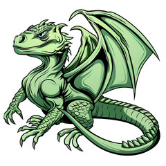 Obraz premium Green Dragon with Wings and Detailed Scales in Cartoon Style