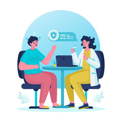 Meet the doctor for medication consultation vector illustration