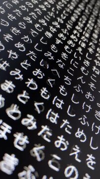 コンピュータ空間のランダムな文字列・さまざまな文字を含むデータベース・エンコードされたプログラム内のデータセット・数学的計算・ひらがな・日本語・縦長・ビデオ