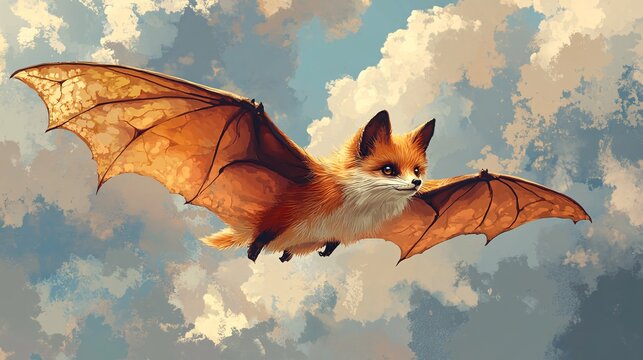 Fototapeta A vector illustration of a fluffy, pastel cloud-like fur texture on a mythical flying fox.