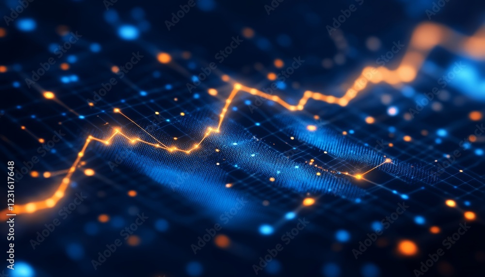 Poster financial data visualization abstract line graph with price fluctuations on dark background