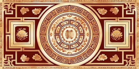 Asian-inspired gold geometric pattern background