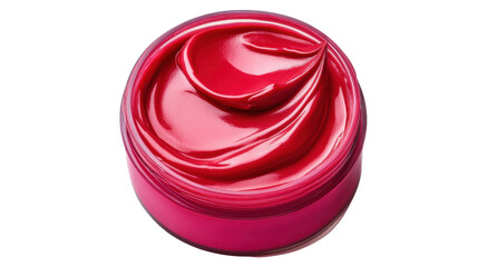 Red cream swirling in pink jar on transparent background