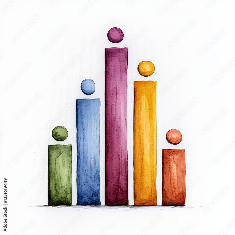 Poster a colorful watercolor bar chart displaying various data points, ideal for business presentations and