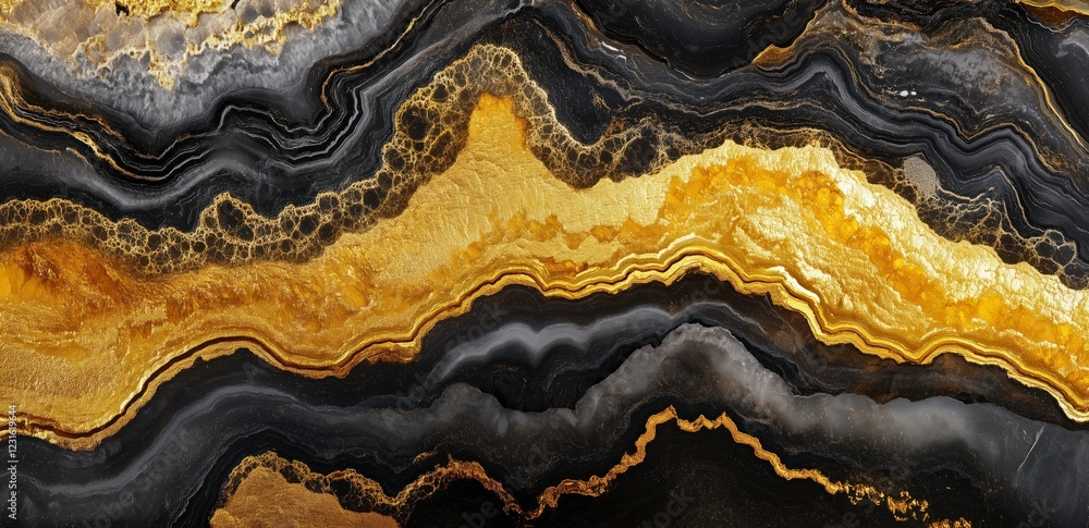 Poster black and gold marble texture: abstract swirls of deep black and shimmering gold create a luxurious 