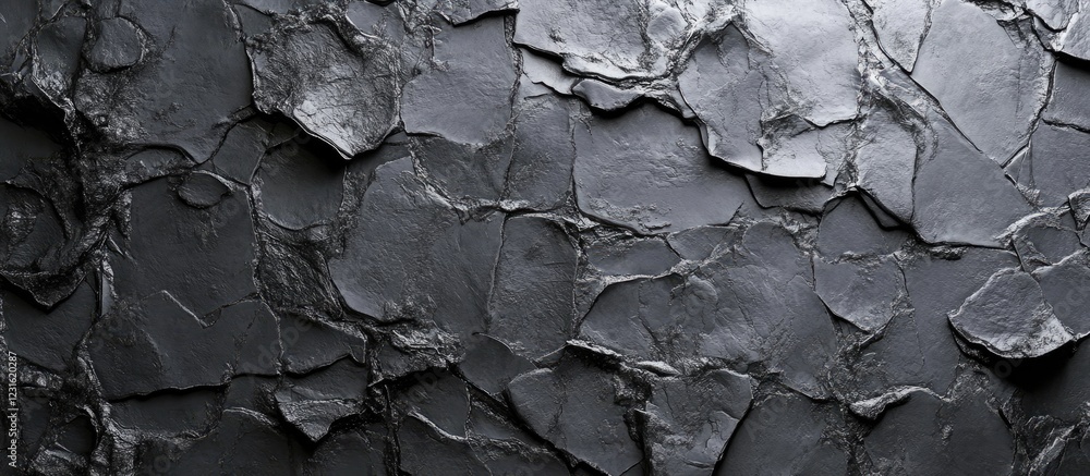 Aufkleber gray stone wall texture in a horizontal panorama with deep cracks and rough surfaces providing a rug