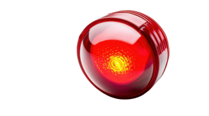 Red emergency light flashing on transparent background