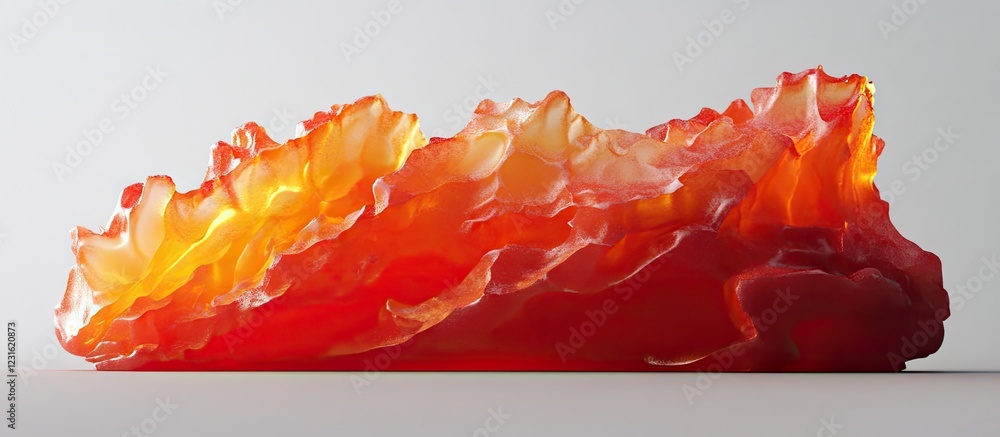 Poster vibrant red and orange wax with a unique texture positioned diagonally on a soft gray background sho