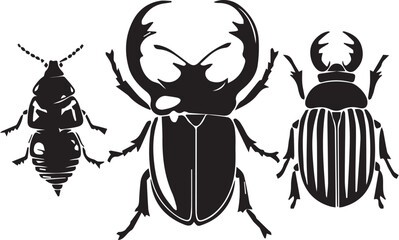A set of insects silhouettes for flat design. Hand drawn vector illustration