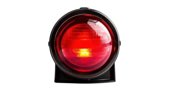 Round red tail light shining on transparent background