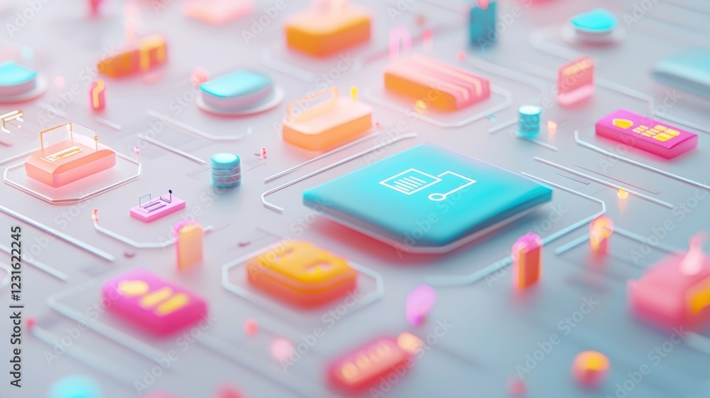 Aufkleber abstract 3d render of a futuristic network system