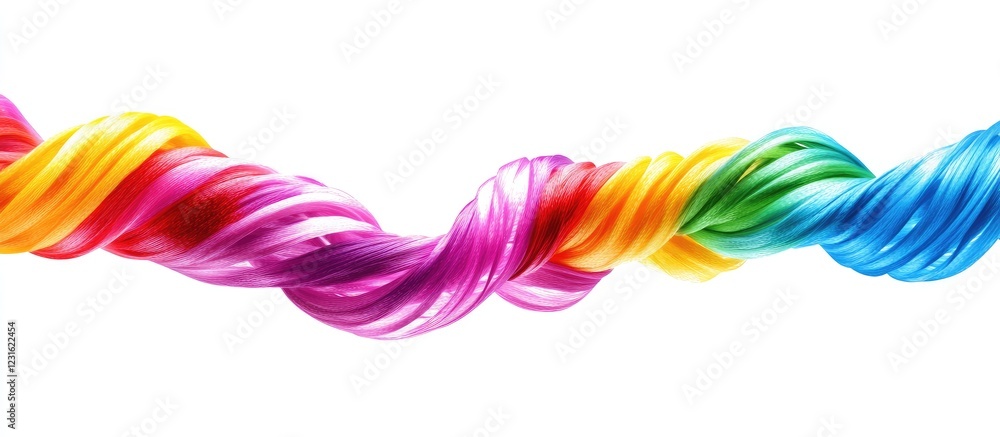 Poster vibrant twisted strings in rainbow colors against a white background symbolizing festive joy, creati