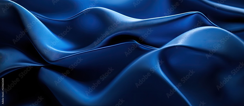 Poster elegant deep blue satin fabric with soft ripples and highlights, creating a rich textured backdrop p