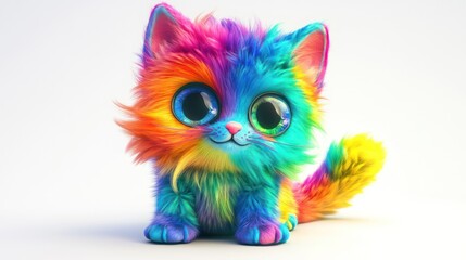 Rainbow Kitten Studio Shot, Cute Fluffy Pet