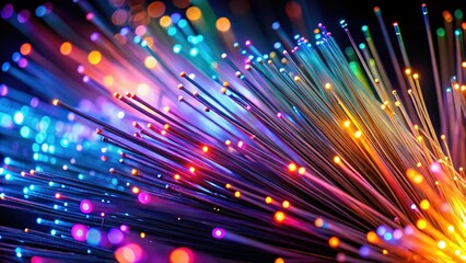 Glowing Fiber Optic Cable Closeup - Fast Internet Connection at Night