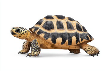 Fototapeta premium A detailed illustration of a tortoise showcasing its unique shell patterns and natural colors against a white background.